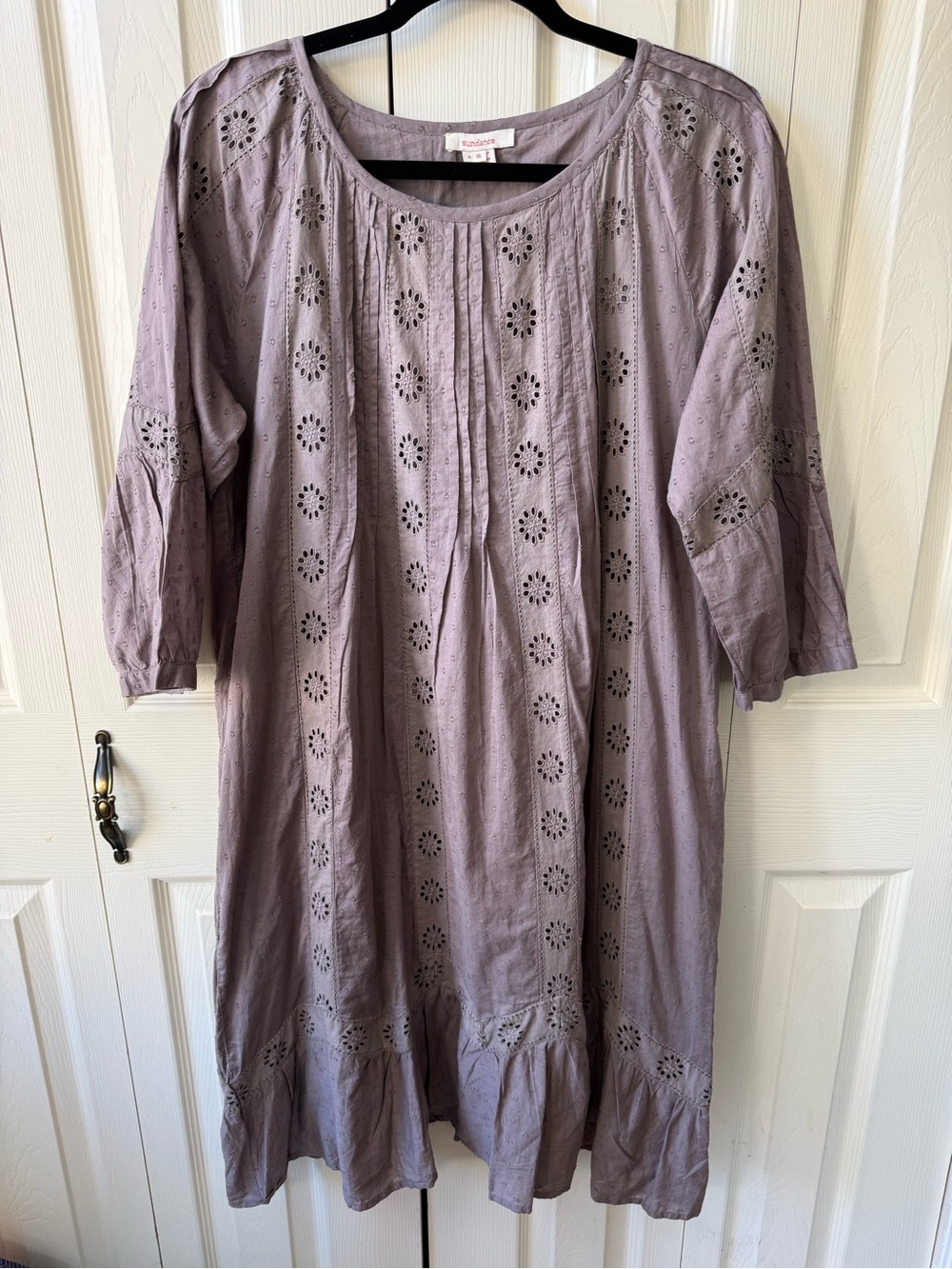 Sundance Eyelet Embroidered Ruffle Dress Brown Mauve Boho Womens Size XL